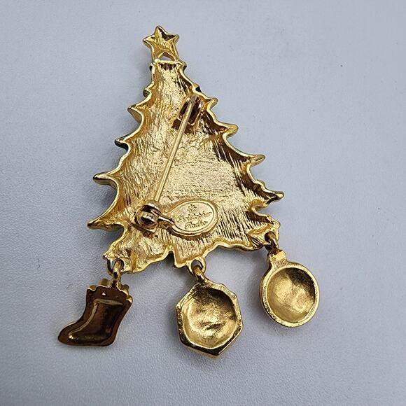 Christopher Radko Enameled Christmas Tree Brooch with Dangles & Rhinestones - Picture 2 of 5